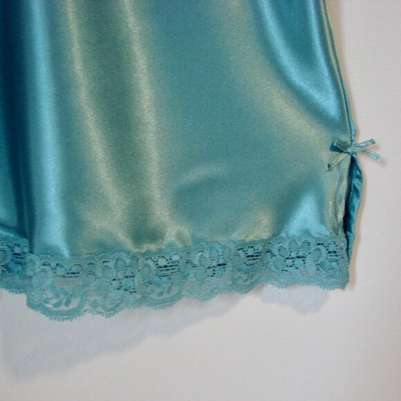La Vie En Rose Satin Lace Camisole Turquoise Blue Green Babydoll Medium Large - Picture 6 of 11